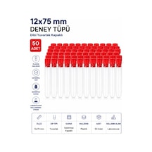 12x75 Mm Deney Tüpü Dibi Yuvarlak Kapaklı 50 Adet
