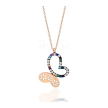 Kuyumcudukkani Renk Taşlı "kelebek" Figürlü Kolye-20668-r-mıx Rose Gold
