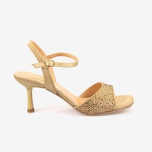 Hawen Angels Kadın Kösele Taban 7,5cm Topuklu Saten Gece & Abiye Ayakkabı 6895-26-v1 Altın