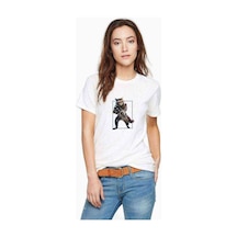 Rakun Rocket Baskılı Beyaz Kadın Tshirt (534816634)