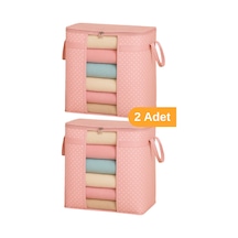 Serstil 2 Adet - Pencereli Saklama Çantası 50 X 45 X 30 Cm - Pembe Benekli