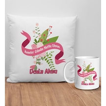 Bk Gift Kişiye Özel Anne Tasarımlı Beyaz Kırlent Yastık Ve Kupa Seti-10, Anneye , Anneler Günü leri