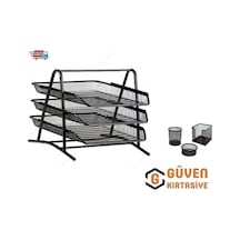 Siyah Metal Perfore 3'lü Raf + Masa Üstü 3'lü Set
