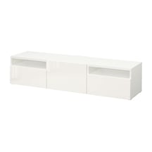 Tv Sehpası, Parlak Cila-beyaz, 180x42x39 Cm, Selsvıken, Fren Raylı Beyaz