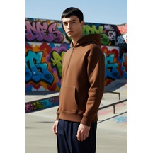 Benerly Erkek Kapüşonlu Fermuarlı Düşük Kol Uzun Kollu Kalıp Sweatshirt F Koyu Kahverengi