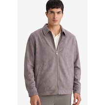 Defacto Regular Fıt Polo Yaka Astarlı Fermuarlı Süet Mont F7871ax26spgr305 Gri-gr305