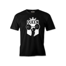 Queen Logo With A Woman Holding Weights Siyah Erkek Tshirt 001