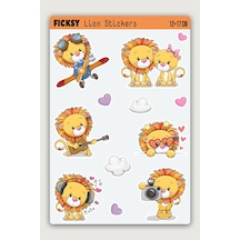 Sevimli Aslan Sticker Seti - 12 Adet Etiket Çıkartma Diğer