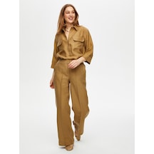 Faik Sönmez Wide Leg Fit Ütü İzli Tensel Keten Pantolon S25pnt018 Us25pnt01831 Vizon