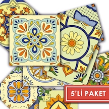 Kendinden Yapışkanlı Sarı Tile Desenli Pvc Karo 10x10 Cm 5 Li Paket