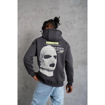 Barlashive Erkek Baskılı Kapüşonlu 3 İplik Pamuklu Hoodie Sweatshirt - Gri Çok Renkli