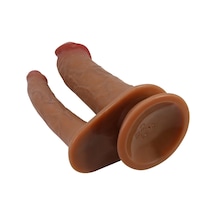 Morgece 16 Cm Vantuzlu Çift Taraflı Realistik Melez Titreşimli Penis