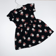 Minnie Mouse Desenli Fiyonk Detaylı Kısa Kol Elbise Koyu Mavi