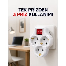Tek Prizi 3 Lü Yapan Anahtarlı Priz Adaptörü Topraklı Priz Çoğaltıcı
