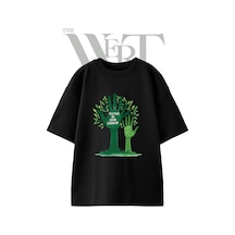 Thewert El Agac Tasarım Baskılı Ünisex Siyah Oversize T-shirt