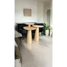 Doğal Masif Ahşap 3 Lü Sehpa Takımı Naturel Renk Mantar Zigon