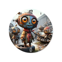 Mavi Sevimli Robotlar Desenli Duvar Saati Çok Renkli