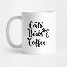 Trend Mug: Kediler Kitaplar Ve Kahve Kupa. Beyaz