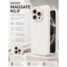 iPhone Uyumlu 13 Pro Max Premium Magsafe Lansman Kılıf Kamera Korumalı Mat Silikon Kapak Beyaz