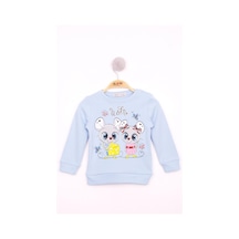 Toontoy Kız Çocuk Omuzdan Çıtçıtlı Fare Baskılı Sweatshirt Mavi