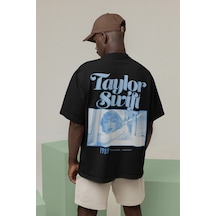 Tasarım Taylor Swift Baskılı Unisex Oversize Şarkıcı 1989 Tişört Siyah