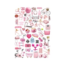 66 Adet Pembe Fitness Spor Diyet Sticker Seti - Etiket Seti Scrapbook Bullet Journal
