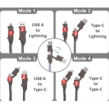 4in1 Güçlü Ve Sağlam Data Ve Şarj Kablosu - Apple Uyumlu iOS Type-c Usb Standart