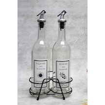 2 Adet Şeffaf 750 Ml Etiketli Akıtmaz Yağdanlık Yağlık Ve Siyah K