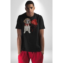 Poodle Ve Beagle Sevililer Günü Hediyesi Unisex Unisex Siyah Organik Baskılı T-shirt Penye Yüksek Kalite Siyah