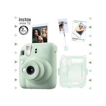 Fujifilm Instax Mini 12 Fotoğraf Makinesi + 10'lu Film + Kıskaçlı Resim Standı + Simli Pleksi Kılıf Seti Yeşil