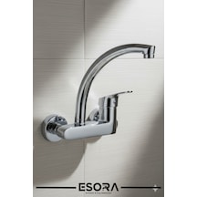 Duvardan Çift Su Girişli Mutfak Lavabo Bataryası Musluğu Çeşmesi Krom
