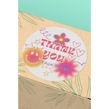 Thank You Teşekkür Etiketi Y2k Gülen Yüz Kalp Yıldız Desen Sticker 3x3cm St2053 Çok Renkli