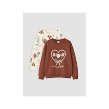 Lc Waikiki Alıta Cıty Farkıyla Lcw Kids Kahverengi 3 İplik Şardonlu Baskılı Kız Çocuk Sweatshirt Kahverengi - 929730512 Kahverengi