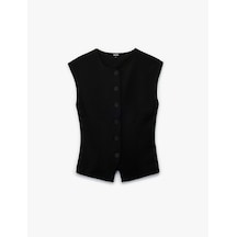 Koton Düğmeli Slim Fit Bisiklet Yaka Yelek Siyah 6wak30128ek Siyah