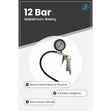 Manometreli Lastik Bakım Ürünü Şişirme Tabancaı 12 Bar Alüminyum