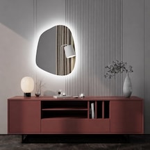 80x108 Cm Asimetrik Led Aydınlatmalı Ayna Touch Sensörlü, Dimmer Özellikli Beyaz Işık 6500k Modern Duvar Dekoru Beyaz