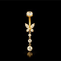 Işıl Işıl Sallantılı Kelebek Model Göbek Piercingi Kelebek Piercing Yeşil