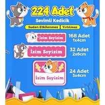 Sevimli Kedi Temalı Okul Kreş Kişiye Özel İsim Etiket Seti - Model 365 Çok Renkli