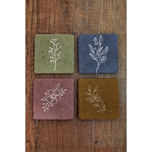 Doğal Taş Bardak Altlığı Renkli Çiçek Desenler Baskılı 4'lü Set - Stone Coasters Çok Renkli