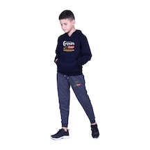 Fyk Kids Kapüşonlu Kanguru Cepli Generation Yazı Baskılı Erkek Çocuk Eşofman Takımı Lacivert - Füme