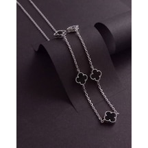 Beren Stainless Steel Siyah Yonca Çelik Kolye Gümüş