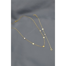 Papatya Silver 925 Ayar Gümüş Altın Kapla Taşlı Yıldız Kolye Bileklik Set