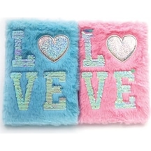 Love Tasarımlı Peluş Hatıra Defteri Çok Renkli