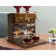 Bk Gift Kişiye Özel Kabartma İsimli Ve Tarihli Çift Musluklu Doğal Ahşap İçki Standı-21, İçki Standı, Doğum Günü Hediyesi, Ev Hediyesi Bitmeyen136391