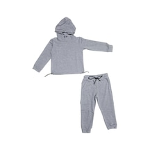 Mnk Baby & Kids Kapşonlu Beli Lastik Detaylı Kız Çocuk Günlük Eşofman Takımı 2 İplik Mnk0665 gri