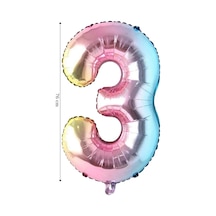 Folyo Balon 3 Rakamı Helyum 76 Cm Balon Gökkuşağı Çok Renkli