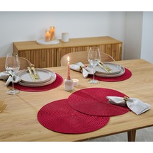 Amerikan Servis, 4 Lü Set, Yuvarlak, Kırmızı