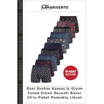 Marivento Özel Üretim Kumaş İç Giyim Esnek Erkek Desenli Boxer 10'lu Paket Pamuklu Likralı