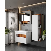 Karen Banyo Gözde 80 Cm Banyo Dolabı Mdf Beyaz-Söğüt Lavabo Dahil Boy Dolaplı