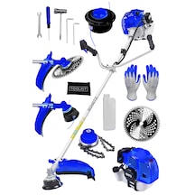 Schatz 5.9 Hp Yan Tipi Benzinli Motorlu Ot Çalı Çim Biçme Tırpanı 11000rpm Mavi + Canavar Başlık